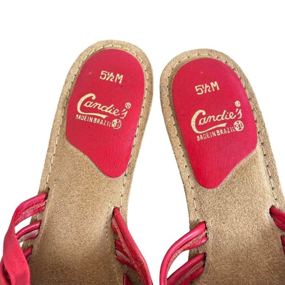 90's vtg. CANDIES RED LEATHER WEDGE SANDALS‎ MADE IN BRAZIL SZ. 5.5 - Picture 7 of 8